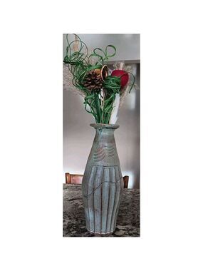 Gorgeous Handcrafted Artisan Vase Signed Green/Teal/Brown Masterpiece